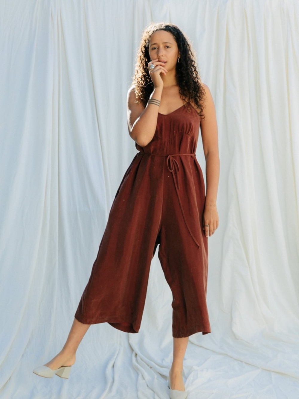 OZMA Ingrid Wide-Leg Cupro Jumpsuit in Adobe, Medium